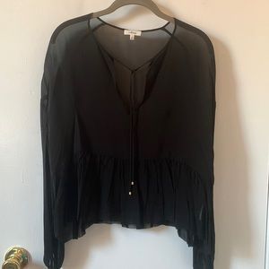 Aritzia sheer peasant blouse black size xs